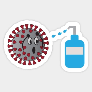 Coronavirus Character afraid Of Liquid Soap Sticker